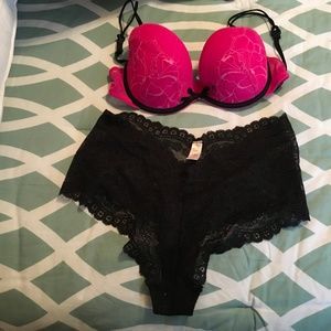 Hot Pink and Black Bra and Panty Set
